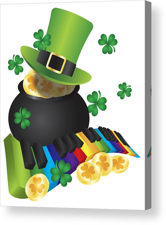 St Patricks Acrylic Print featuring the photograph Leprechaun Hat with Piano Keys and Pot of Gold by Jit Lim
