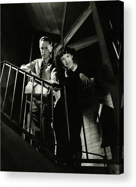 Actor Acrylic Print featuring the photograph Leslie Howard And Peggy Conklin Leaning by Lusha Nelson