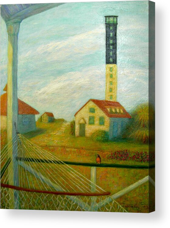 Lighthouse On Sullivan's Island Acrylic Print featuring the painting Lighthouse on Sullivan's Island by Jeanne Juhos