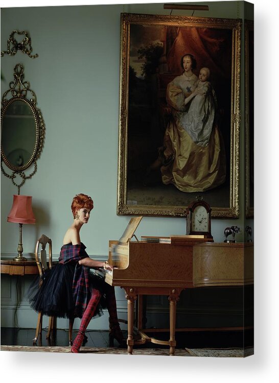 Architecture Acrylic Print featuring the photograph Linda Evangelista At A Piano by Arthur Elgort