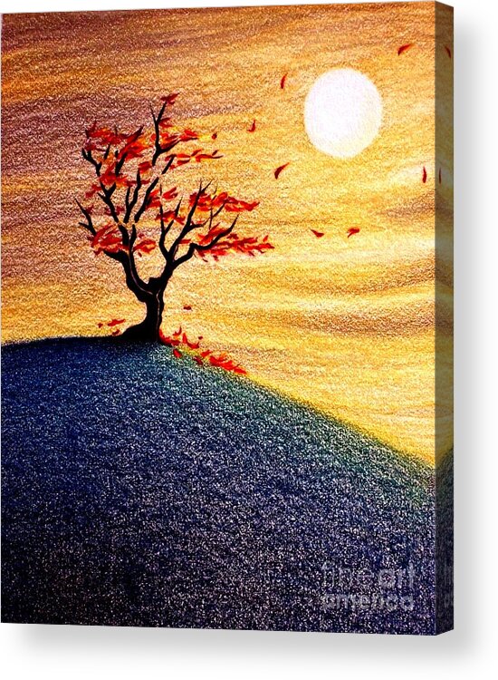 Tree Acrylic Print featuring the drawing Little Autumn Tree by Danielle R T Haney