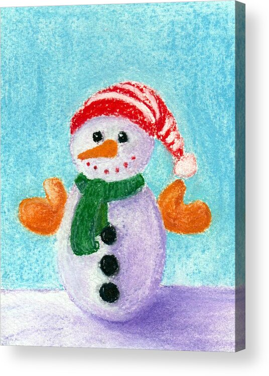 Little Acrylic Print featuring the painting Little Snowman by Anastasiya Malakhova