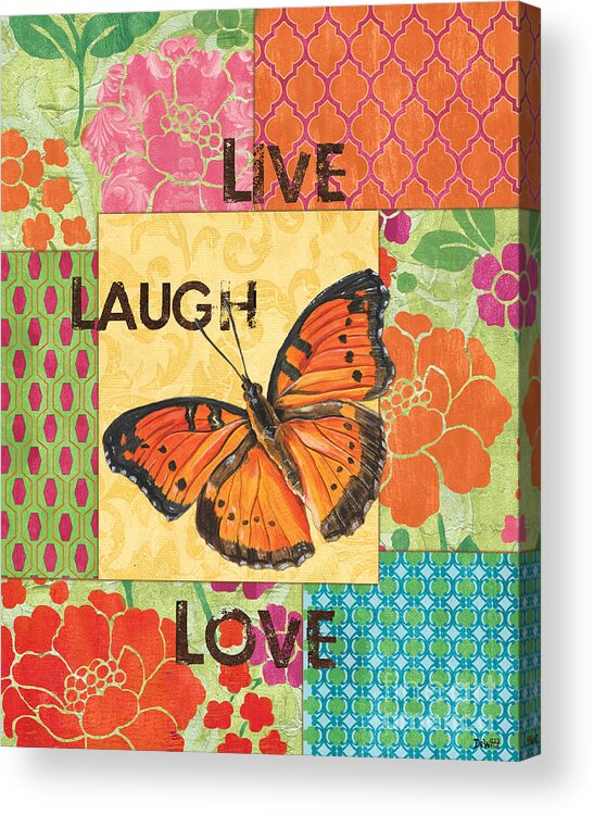 Butterfly Acrylic Print featuring the painting Live Laugh Love Patch by Debbie DeWitt