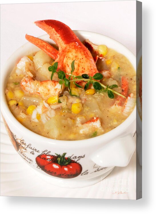 Lobster Chowder Acrylic Print featuring the photograph Lobster Chowder with Corn and Poblano Peppers by Iris Richardson