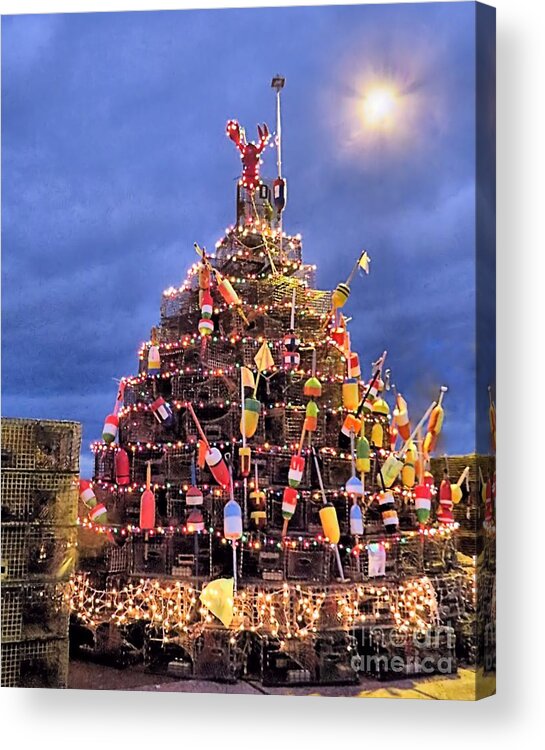 2014 Lobster Pots Acrylic Print featuring the photograph Lobster Pots Tree at Night by Janice Drew