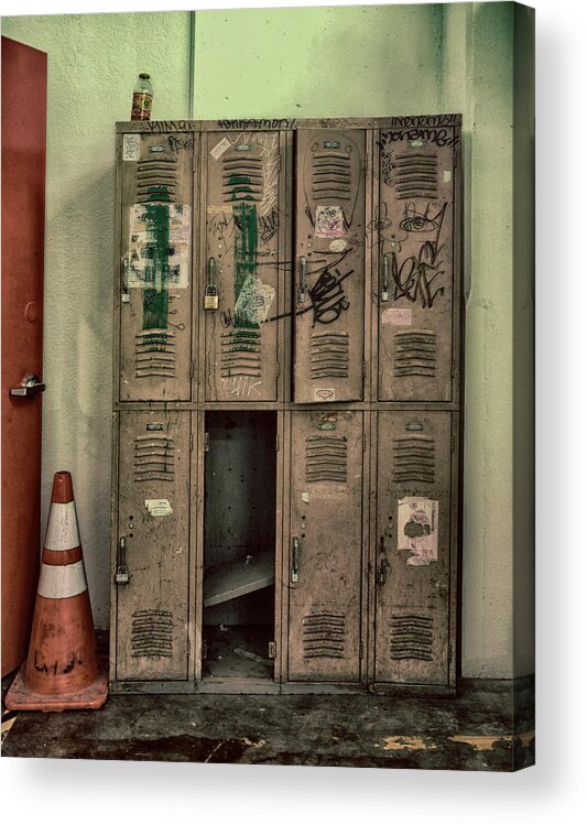 Grungy Storage Acrylic Print featuring the photograph Lockers by Jessica Levant