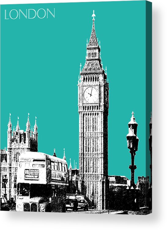 Architecture Acrylic Print featuring the digital art London Skyline Big Ben - Teal by DB Artist