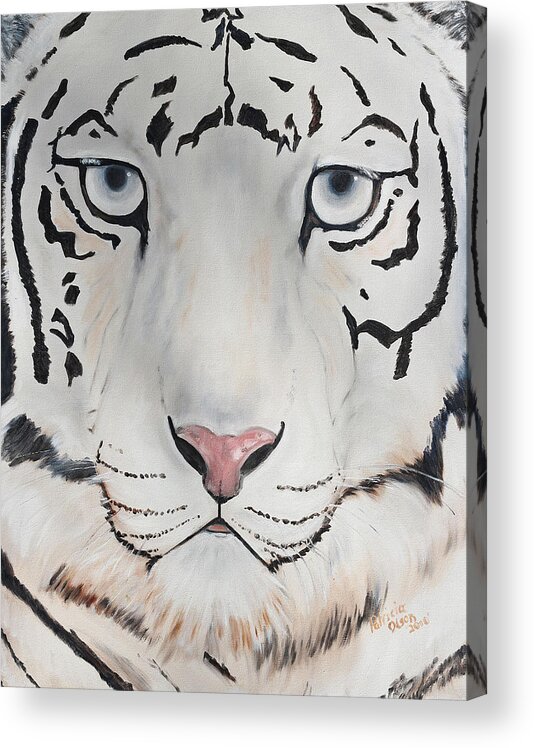 White Tiger Painting Acrylic Print featuring the painting Looking At You by Patricia Olson