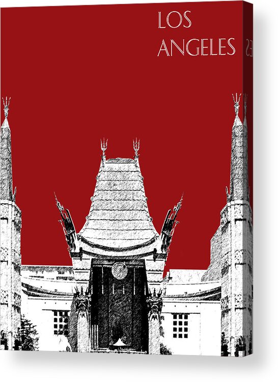 Architecture Acrylic Print featuring the digital art Los Angeles Skyline Graumans Chinese Theater - Dark Red by DB Artist