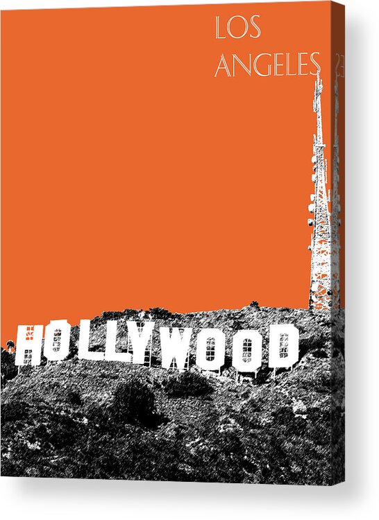 Architecture Acrylic Print featuring the digital art Los Angeles Skyline Hollywood - Coral by DB Artist