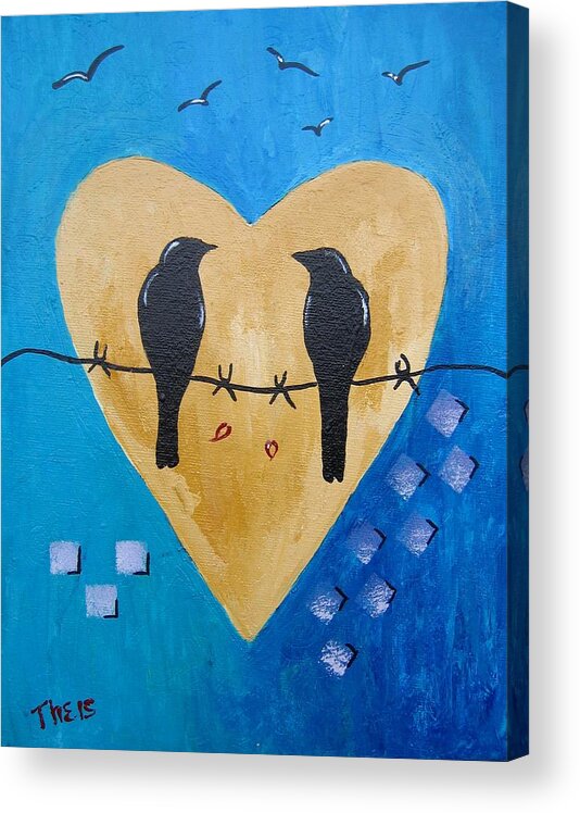 Black Birds Acrylic Print featuring the painting Love Birds by Suzanne Theis