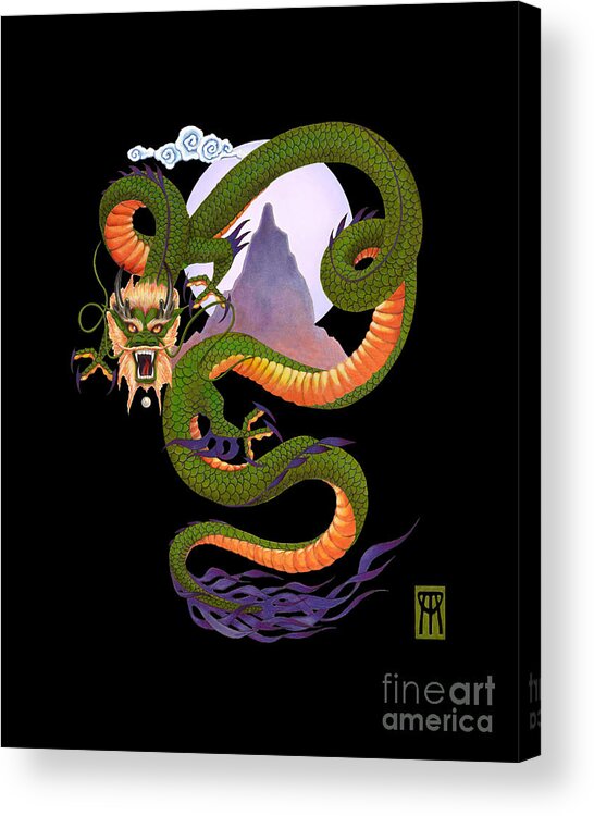 Dragon Acrylic Print featuring the digital art Lunar Chinese Dragon on Black by Melissa A Benson
