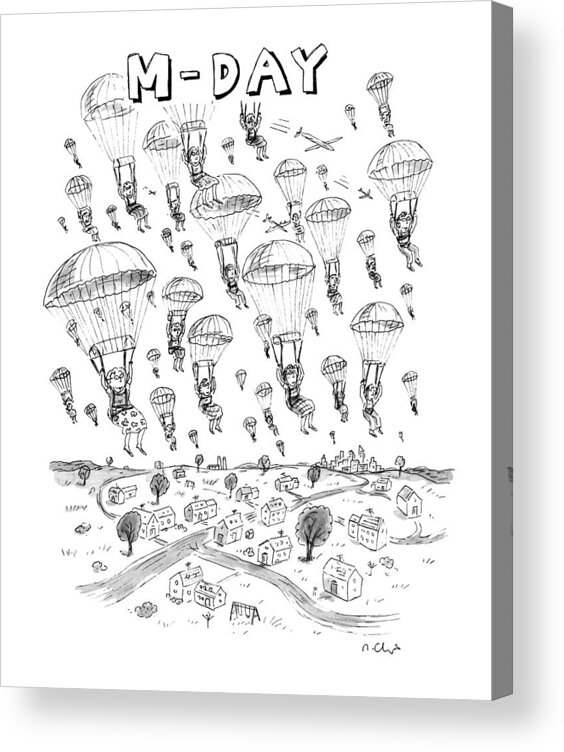 Parachutes Acrylic Print featuring the drawing 'm-day' by Roz Chast