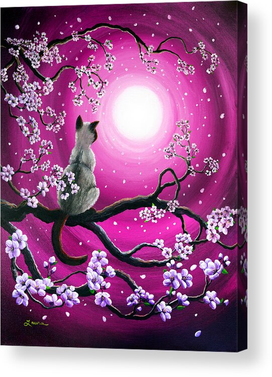 Japanese Acrylic Print featuring the painting Magenta Morning Sakura by Laura Iverson