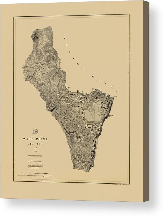 West Point Acrylic Print featuring the photograph Map of West Point 1883 by Andrew Fare