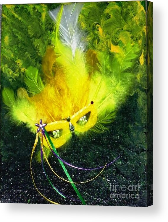 Mixed Media Acrylic Print featuring the painting Mardi Gras on Green by Alys Caviness-Gober