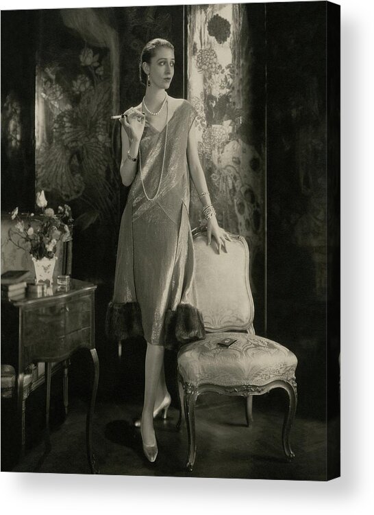 Accessories Acrylic Print featuring the photograph Marion Morehouse Wearing A Lucien Lelong Dress by Edward Steichen