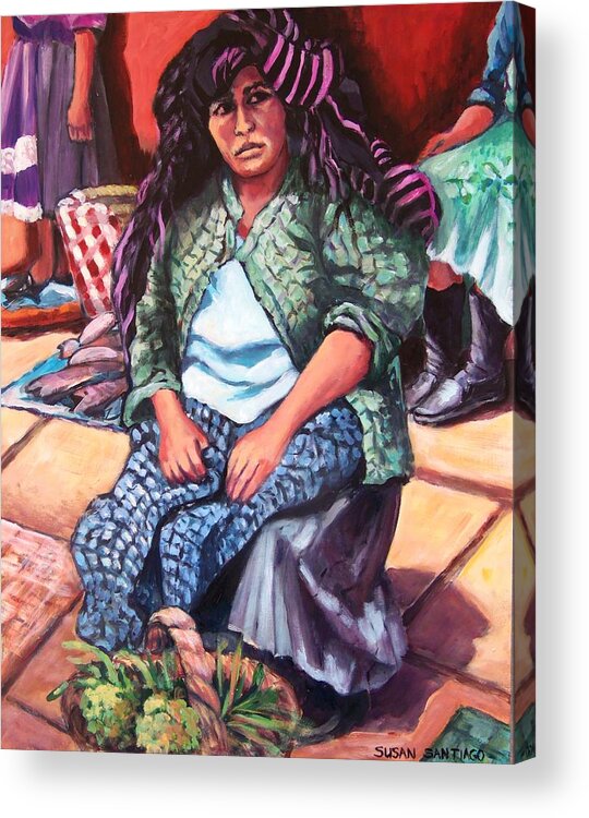 Portrait Acrylic Print featuring the painting Market woman from Patzcuaro by Susan Santiago