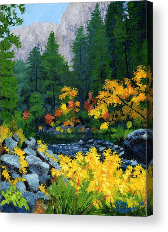 Yosemite Acrylic Print featuring the painting Merced River in Autumn by Alice Leggett