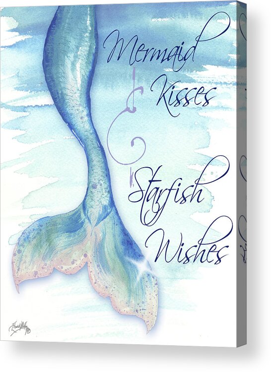 Mermaid Acrylic Print featuring the painting Mermaid Tail I (kisses And Wishes) by Elizabeth Medley