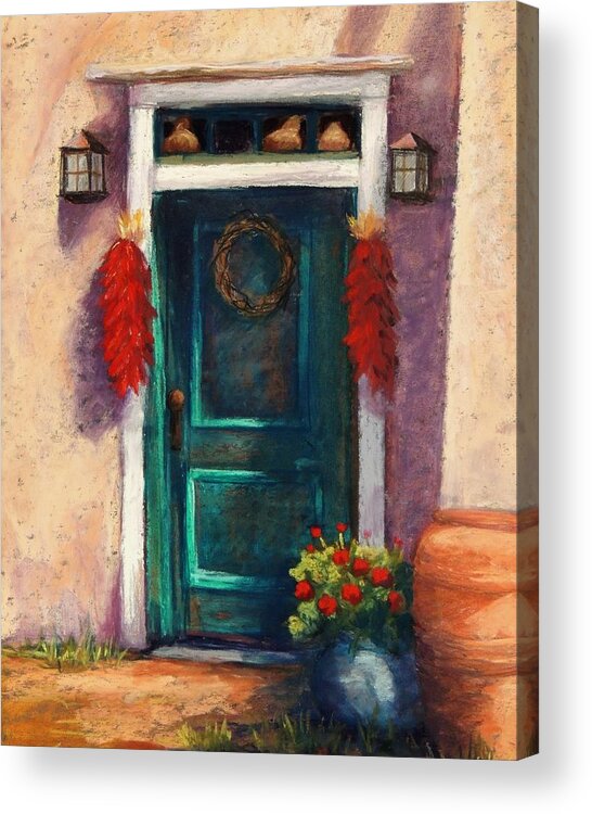 Southwest Adobe Acrylic Print featuring the pastel Mesilla Door by Candy Mayer