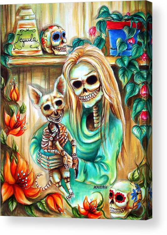 Day Of The Dead Acrylic Print featuring the painting Mi Perrito by Heather Calderon