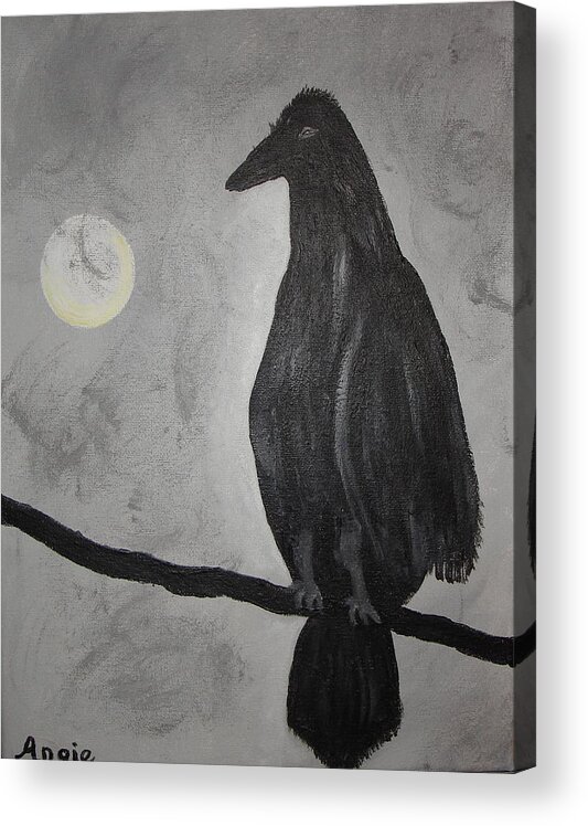 Midnight Acrylic Print featuring the painting Midnight Raven by Angie Butler