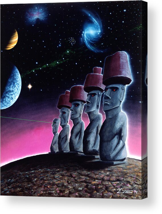 Moai Acrylic Print featuring the painting Moai on the Small Planet by Yuichi Tanabe