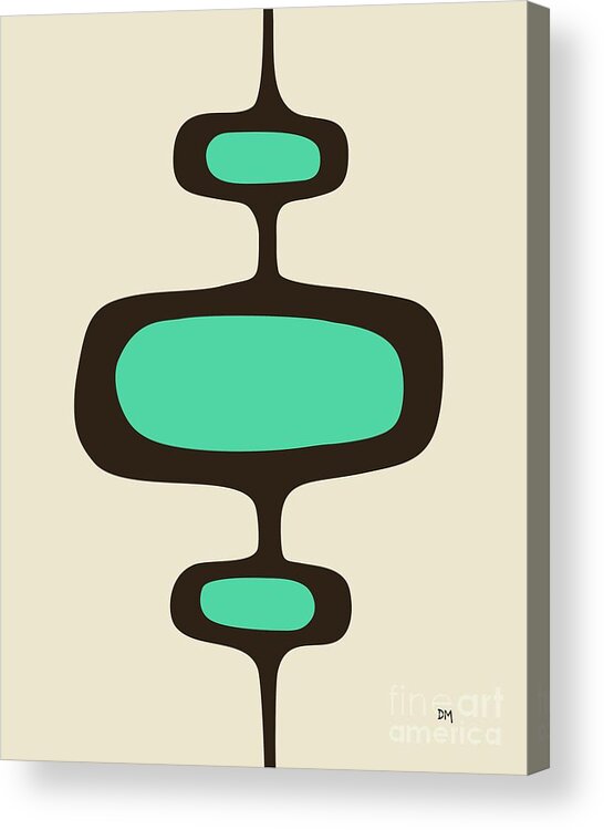 Mid Century Modern Acrylic Print featuring the digital art Mod Pod One Aqua with Brown by Donna Mibus