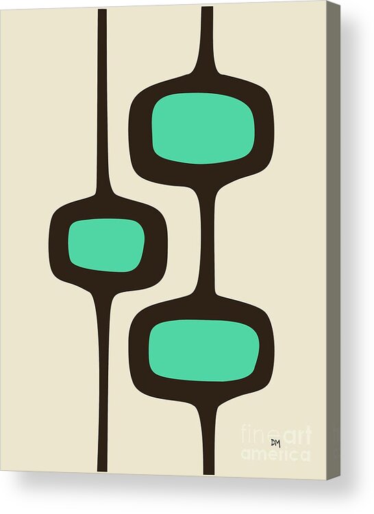 Mid Century Modern Acrylic Print featuring the digital art Mod Pod Two Aqua with Brown by Donna Mibus