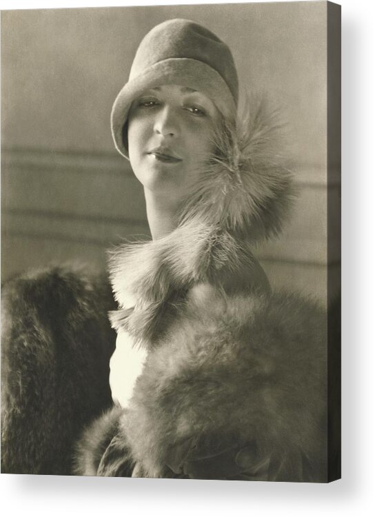 Accessories Acrylic Print featuring the photograph Model Louba Kainarsky Wearing A Felt Hat And Fur by Edward Steichen