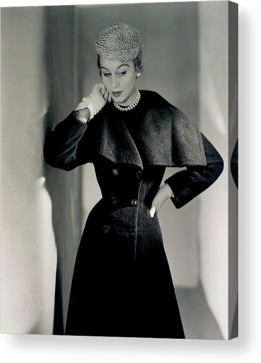 Indoors Acrylic Print featuring the photograph Model Wearing A Ben Gershel Coat by Horst P. Horst