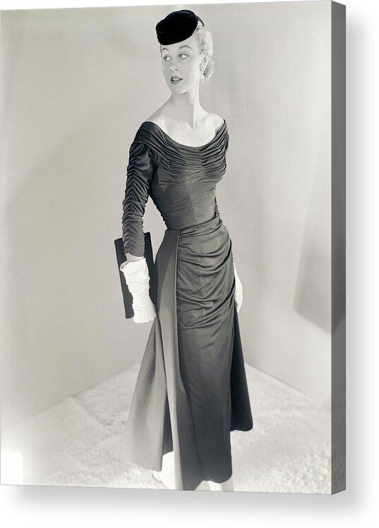 Studio Shot Acrylic Print featuring the photograph Model Wearing A Ceil Chapman Dress by Horst P. Horst