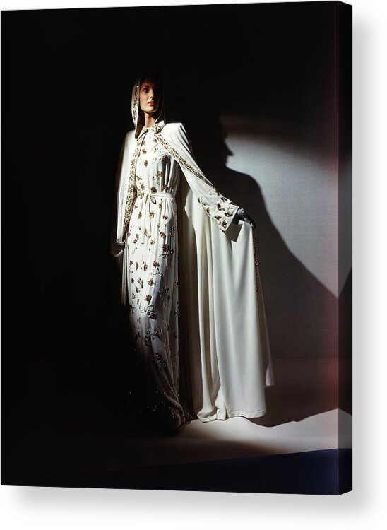 Studio Shot Acrylic Print featuring the photograph Model Wearing Dress With Cape by Horst P. Horst