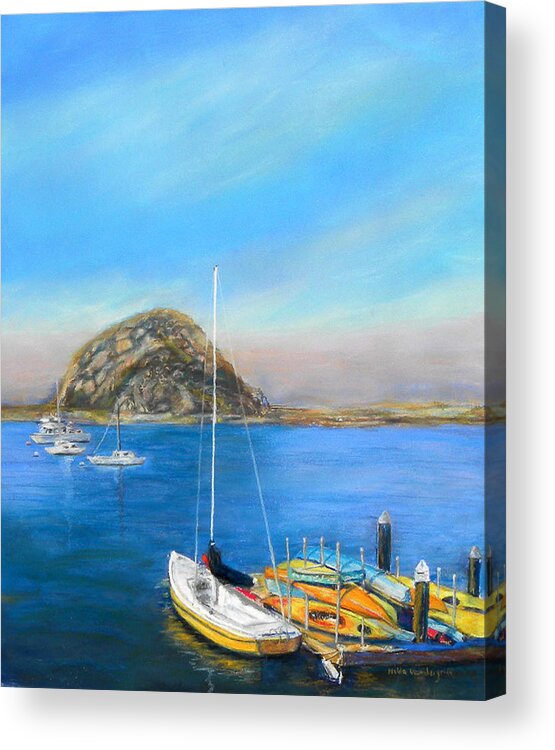 Kayaks Acrylic Print featuring the painting Morro Bay California by Hilda Vandergriff