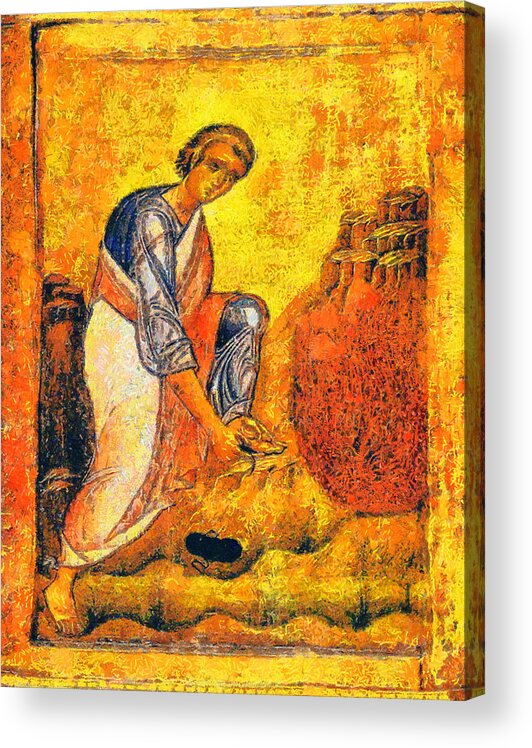 Rossidis Acrylic Print featuring the painting Moses and the burning bush by George Rossidis