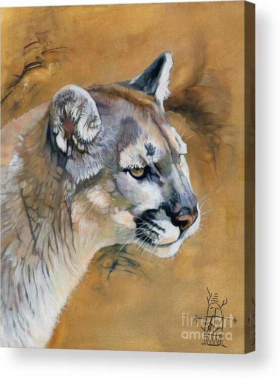 Cougar Acrylic Print featuring the painting Mountain Lion by J W Baker