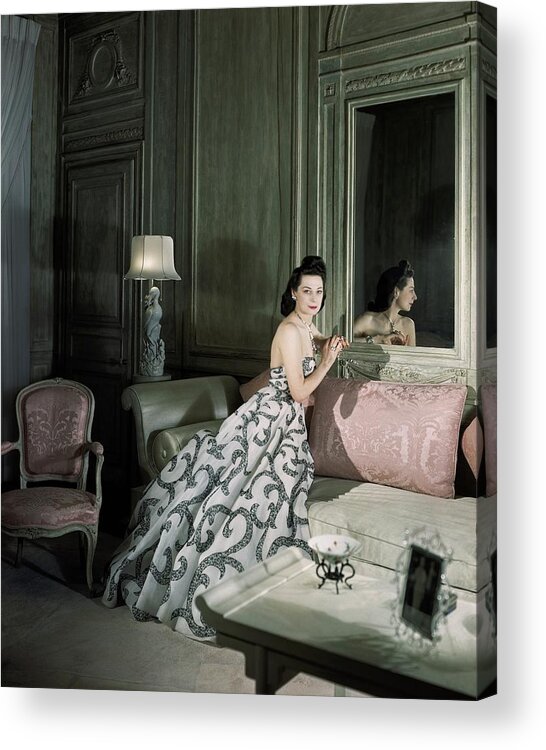 At Home Acrylic Print featuring the photograph Mrs. Byron C. Foy Wearing A Dress by Horst P. Horst