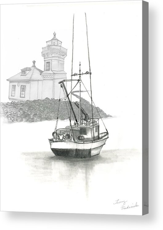 Mukilteo Acrylic Print featuring the drawing Mukilteo Lighthouse by Terry Frederick