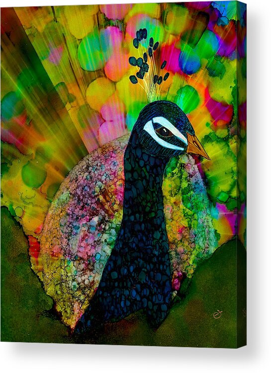 Peacock Acrylic Print featuring the painting Murugan's Party by Eli Tynan