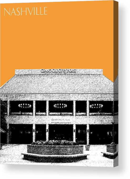 Architecture Acrylic Print featuring the digital art Nashville Skyline Grand Ole Opry - Orange by DB Artist