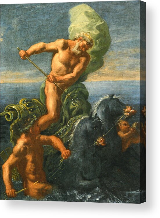 Neptune And His Chariot Of Horses Acrylic Print featuring the digital art Neptune and his Chariot of Horses by Domenico Antonio Vaccaro