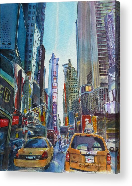 New York City Acrylic Print featuring the painting New York City by Henrieta Maneva