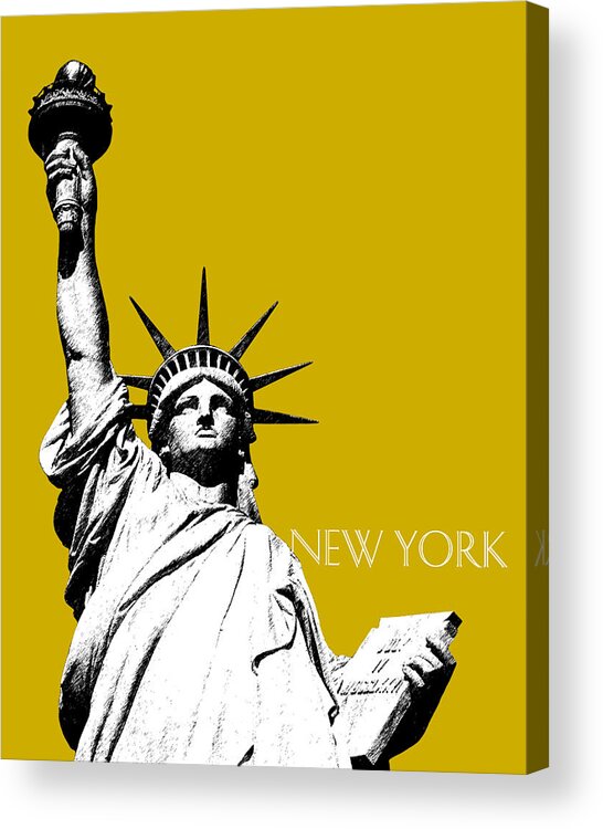 Architecture Acrylic Print featuring the digital art New York Skyline Statue of Liberty - Gold by DB Artist