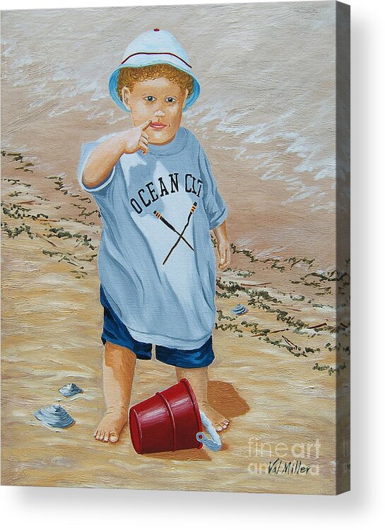 Kid Acrylic Print featuring the painting Nicks Red Bucket by Val Miller