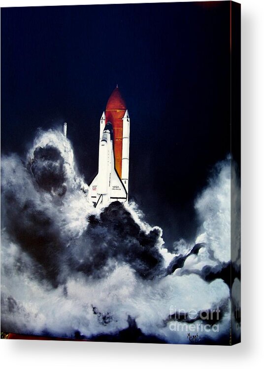 Oil Acrylic Print featuring the painting Night Launch by Murphy Elliott