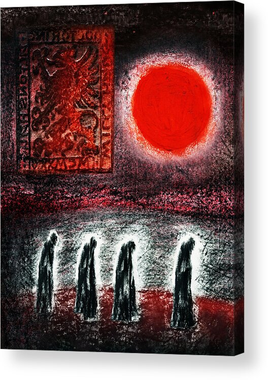 Red Moon Acrylic Print featuring the drawing Night of the Red Moon by Hartmut Jager