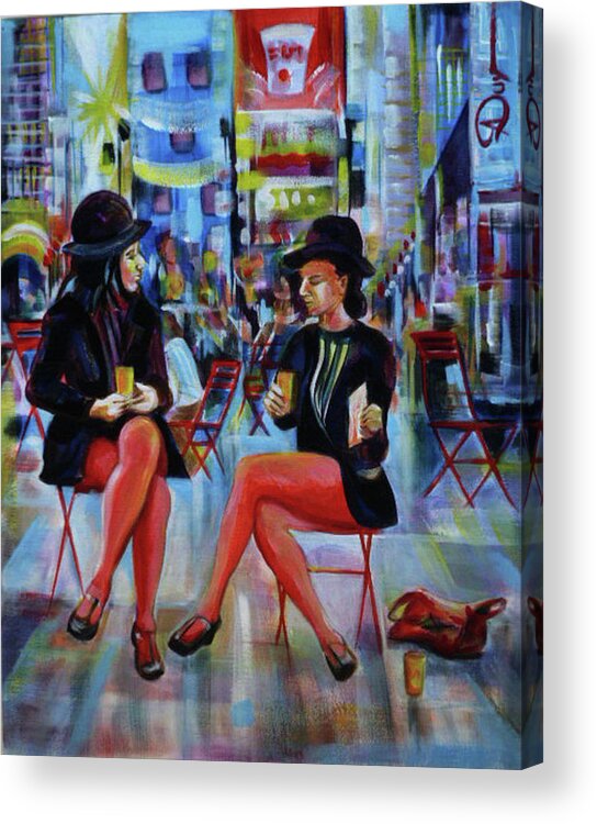 Urban Landscape Acrylic Print featuring the painting NYC Red Chairs by Anna Duyunova