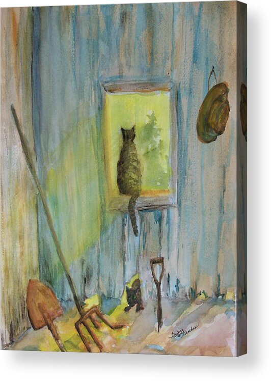 Digging Fork Acrylic Print featuring the painting Old Favorite Tools by Barbara McGeachen