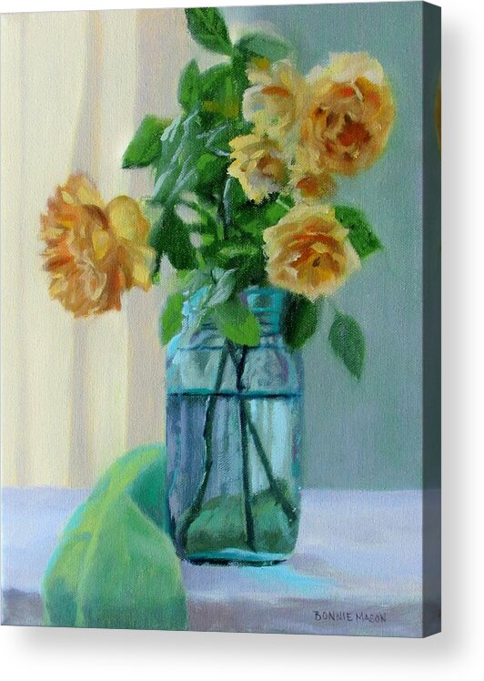 Bonnie Mason Acrylic Print featuring the painting Old Roses by Bonnie Mason